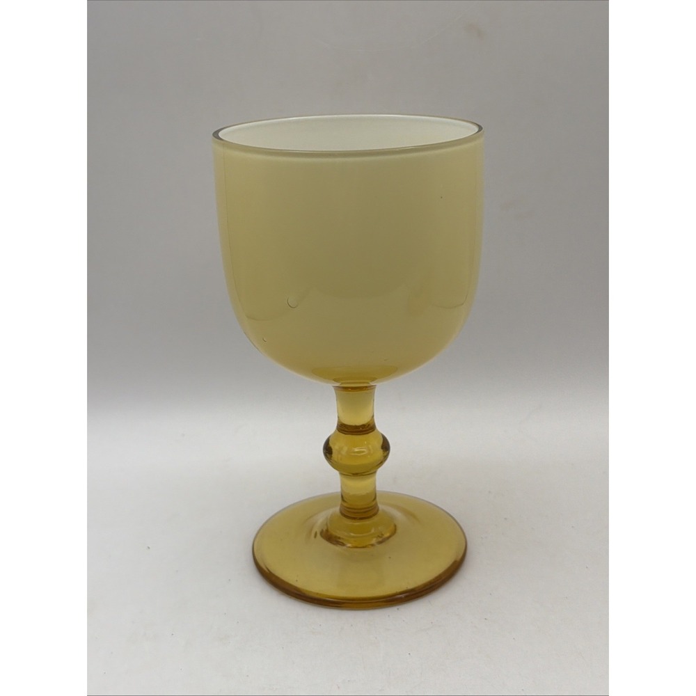 Carlo Moretti Wine Glass Murano Glass Amber White Cased Tall Goblet 6" 10 oz VTG